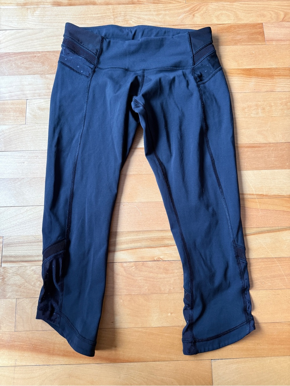 lululemon athletica Black Capri Leggings with Mesh Panels